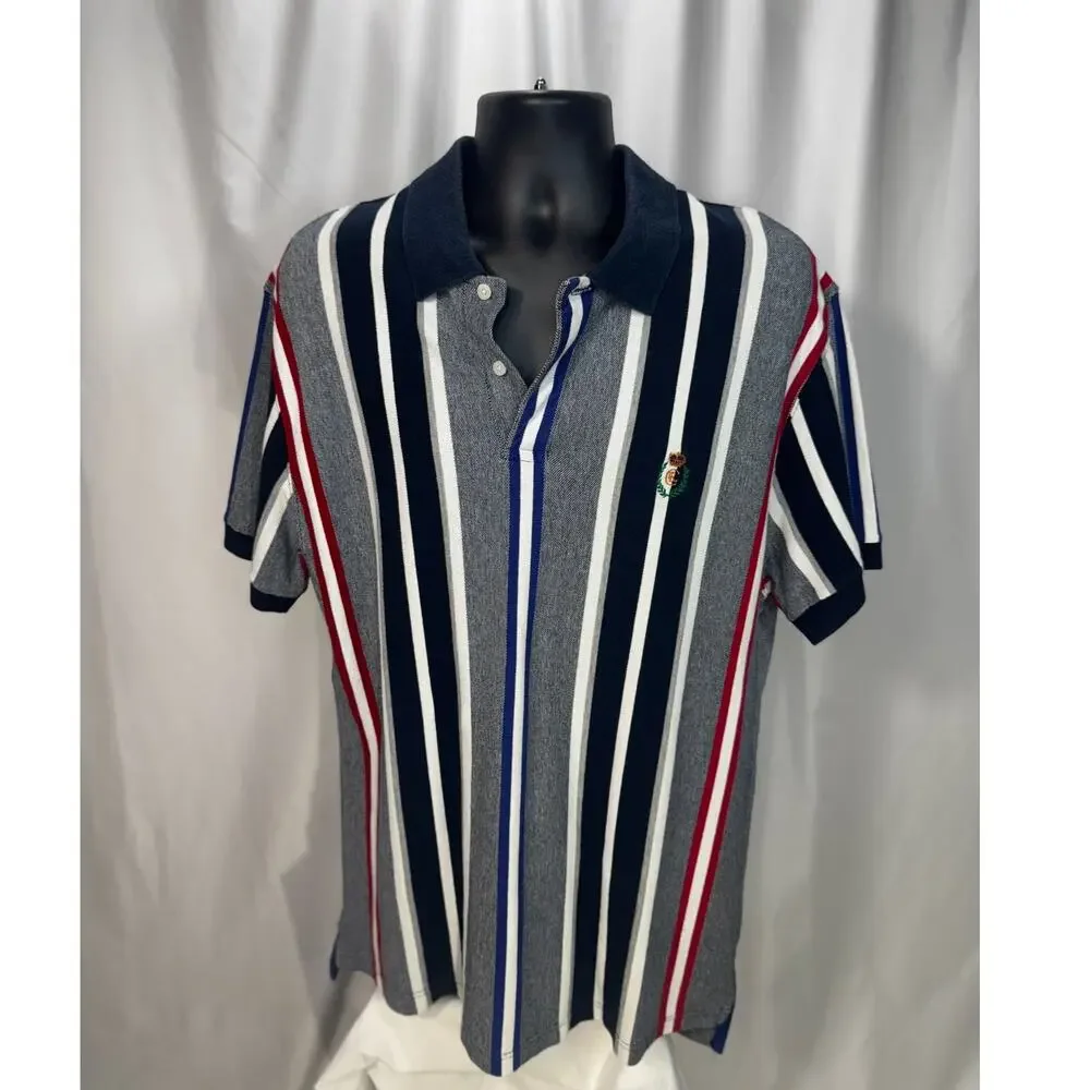 Chaps Ralph Lauren Polo Shirt Men's L Striped Crest Logo Cotton Preppy Golf